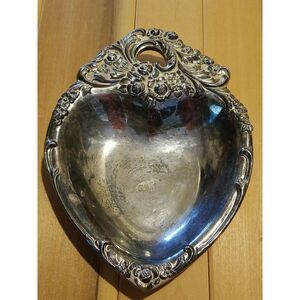 Leonard Silverplate Heart Dish Tray Roses Silver Plated Trinket Dish Italy